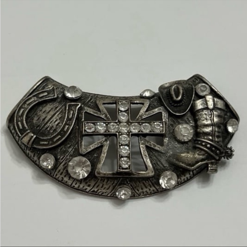 Stainless Steel/Silver/ Pewter Rhinestone Cowboy/Cowgirl Necklace Buckle